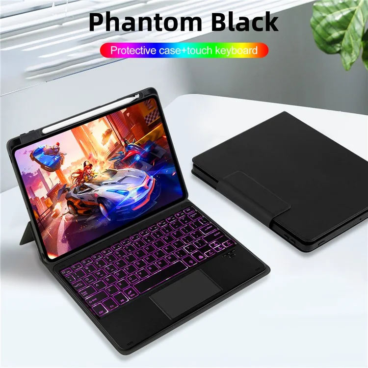 TP-5011D Für iPad Air 11 (2024) / iPad Air (2020) / (2022) Magnetisch abtrennbare Bluetooth-Tastatur PU-Leder-Hülle mit RGB-Hintergrundbeleuchtung