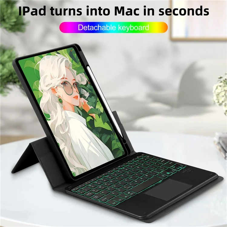 TP-5011D Für iPad Air 11 (2024) / iPad Air (2020) / (2022) Magnetisch abtrennbare Bluetooth-Tastatur PU-Leder-Hülle mit RGB-Hintergrundbeleuchtung
