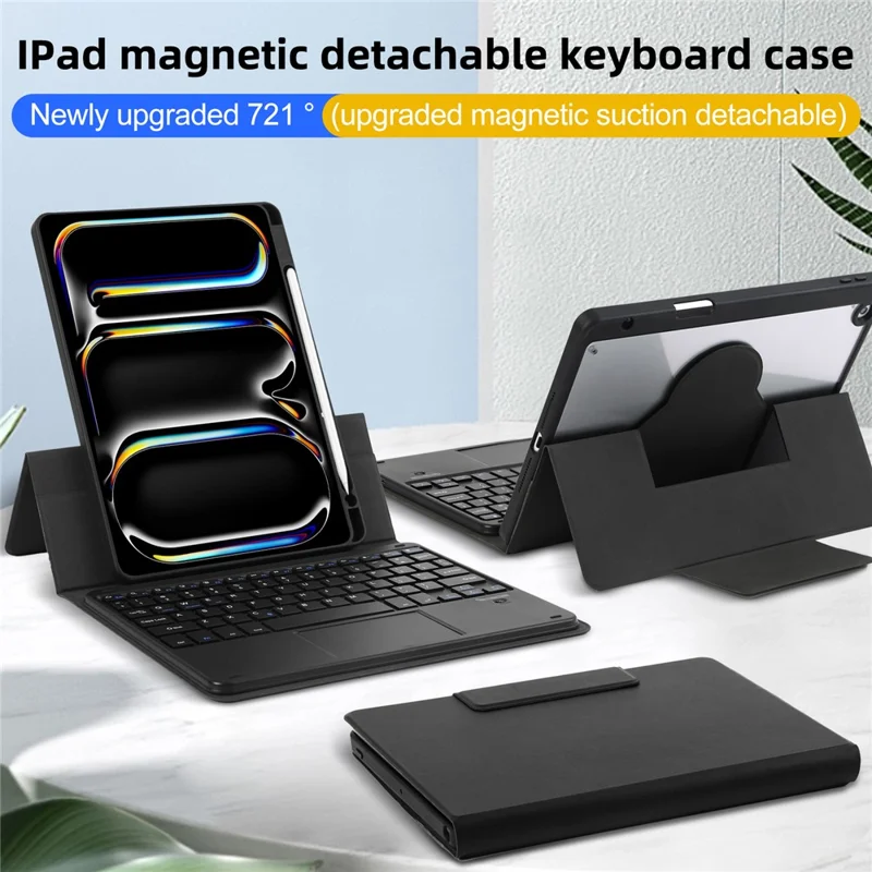 TP-5109 Für iPad Air 11 (2024) / iPad Air (2020) / (2022) Magnetisches abnehmbares Bluetooth-Tastatur mit PU-Lederständer