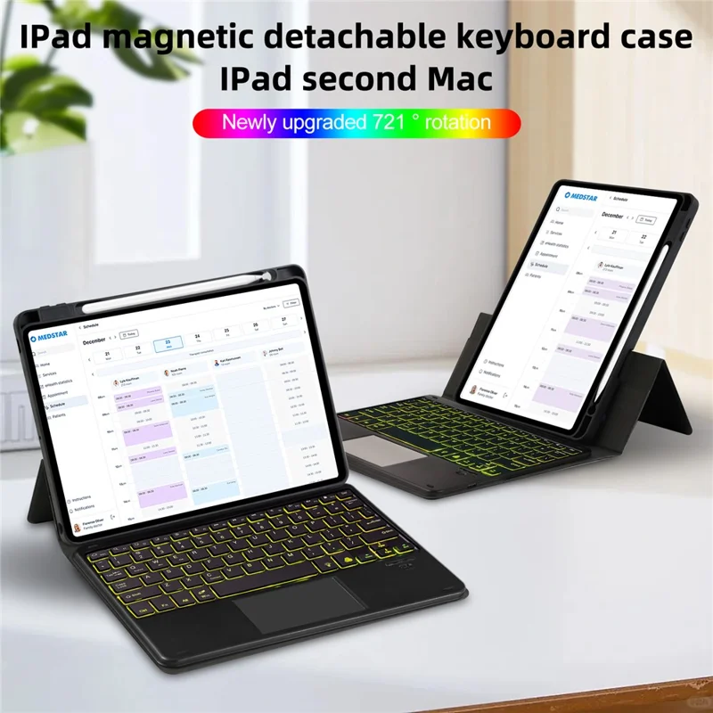TP-5102D Für iPad 10.2 (2021) / (2020) / (2019) Magnetische abnehmbare Bluetooth-Tastatur PU-Lederetui mit RGB-Hintergrundbeleuchtung