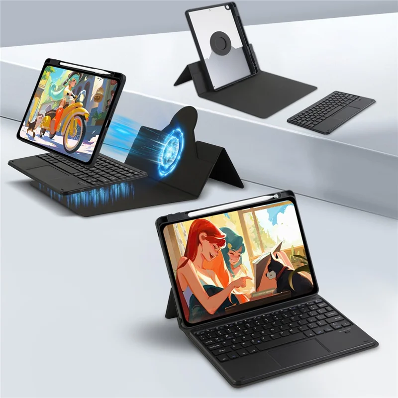 TP-5102 do iPad 10,2 (2021) / (2020) / (2019) klawiatura Bluetooth z magnetycznym systemem odkładanym z etui typu folio z syntetycznej skóry PU