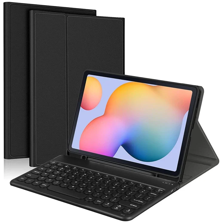 For Samsung Galaxy Tab A 10.1 (2019) Detachable Bluetooth-compatible Keyboard Leather Cover with S Pen Holder - Black