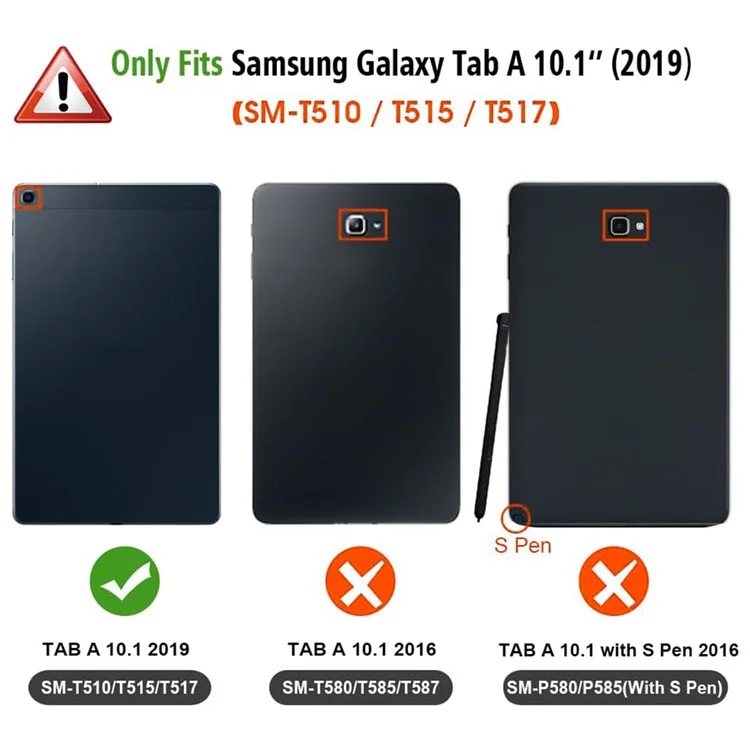 For Samsung Galaxy Tab A 10.1 (2019) Detachable Bluetooth-compatible Keyboard Leather Cover with S Pen Holder - Black
