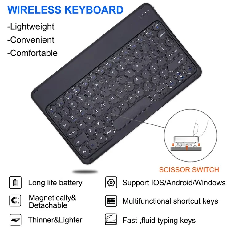 For Samsung Galaxy Tab A 10.1 (2019) Detachable Bluetooth-compatible Keyboard Leather Cover with S Pen Holder - Black