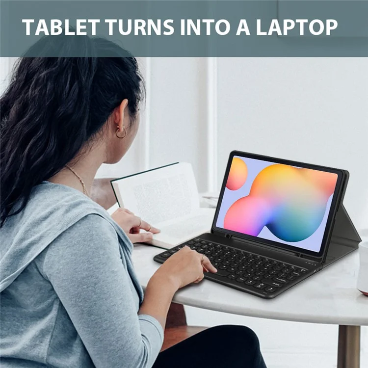 For Samsung Galaxy Tab A 10.1 (2019) Detachable Bluetooth-compatible Keyboard Leather Cover with S Pen Holder - Black
