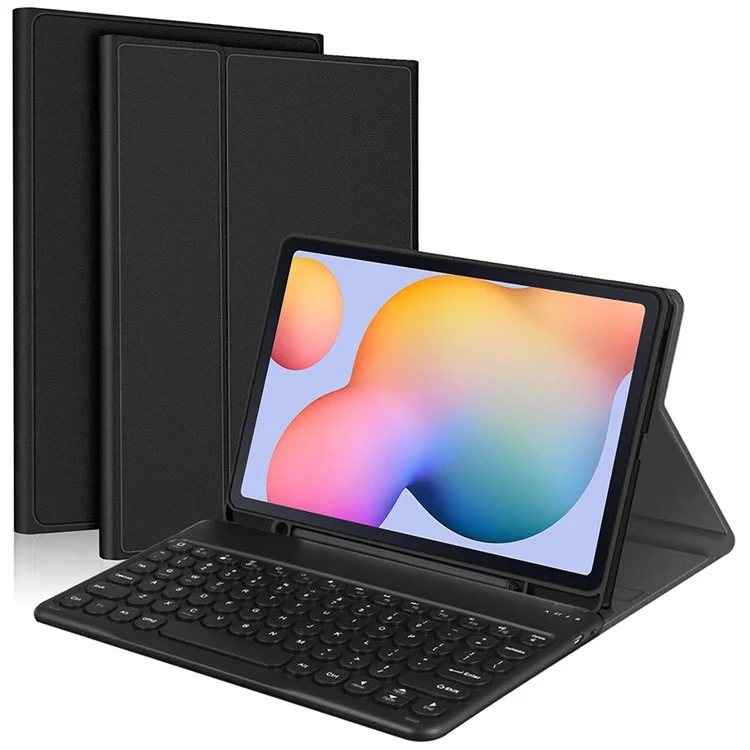 For Samsung Galaxy Tab S9 FE+ / S9+ Detachable Bluetooth-compatible Keyboard Leather Cover with S Pen Holder - Black