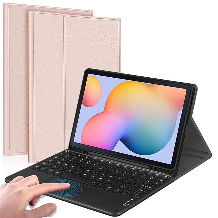 For Samsung Galaxy Tab S6 (SM-T860 / T865 / T867) Detachable Bluetooth-compatible Touchpad Keyboard Cover with S Pen Holder - Pink