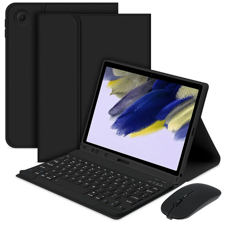 SK-X215 For Samsung Galaxy Tab A9+ Split Bluetooth-compatible Keyboard Leather Case + Dual Mode Mouse Set - Black