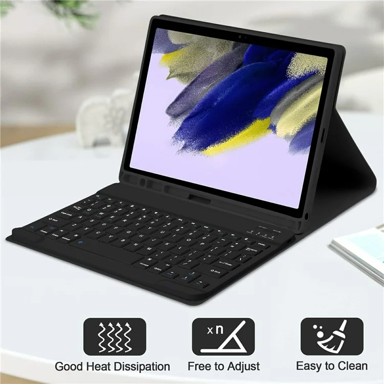 SK-X215 For Samsung Galaxy Tab A9+ Split Bluetooth-compatible Keyboard Leather Case + Dual Mode Mouse Set - Black