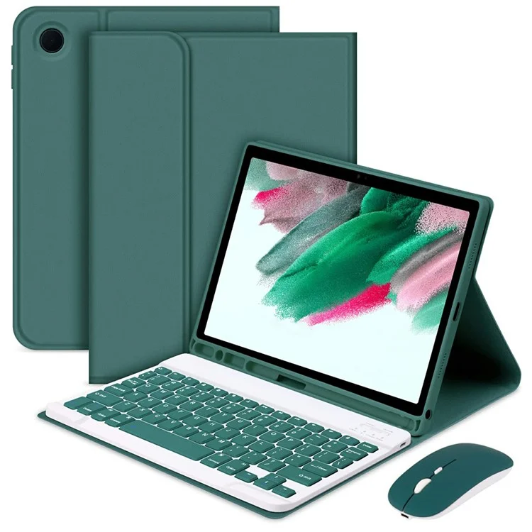 SK-X215 For Samsung Galaxy Tab A9+ Split Bluetooth-compatible Keyboard Leather Case + Dual Mode Mouse Set - Midnight Green