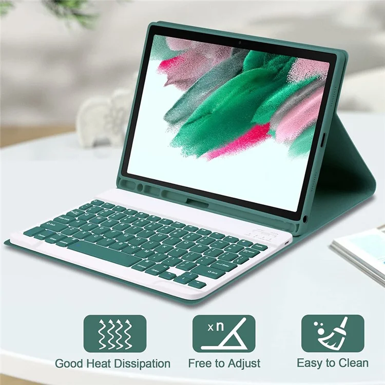 SK-X215 For Samsung Galaxy Tab A9+ Split Bluetooth-compatible Keyboard Leather Case + Dual Mode Mouse Set - Midnight Green