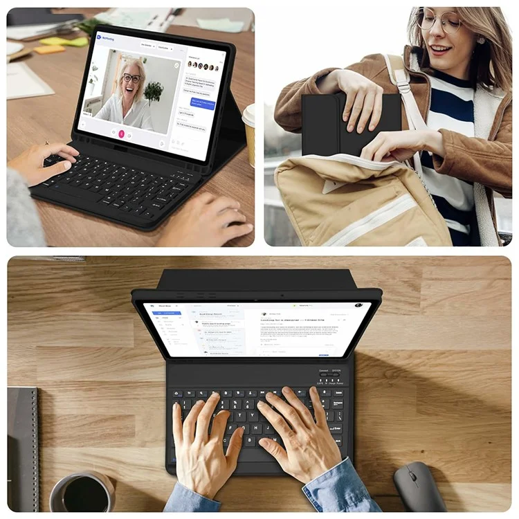 SK-X215 For Samsung Galaxy Tab A9+ Split Bluetooth-compatible Keyboard Leather Case + Dual Mode Mouse Set - Midnight Green