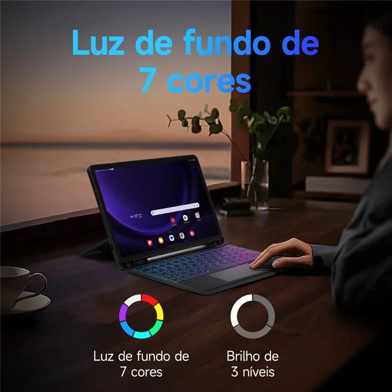 DUX DUCIS DK Series for Samsung Galaxy Tab S10+ / S9+ / S9 FE+ 7-Color Backlight Portuguese Keyboard with Leather Cover