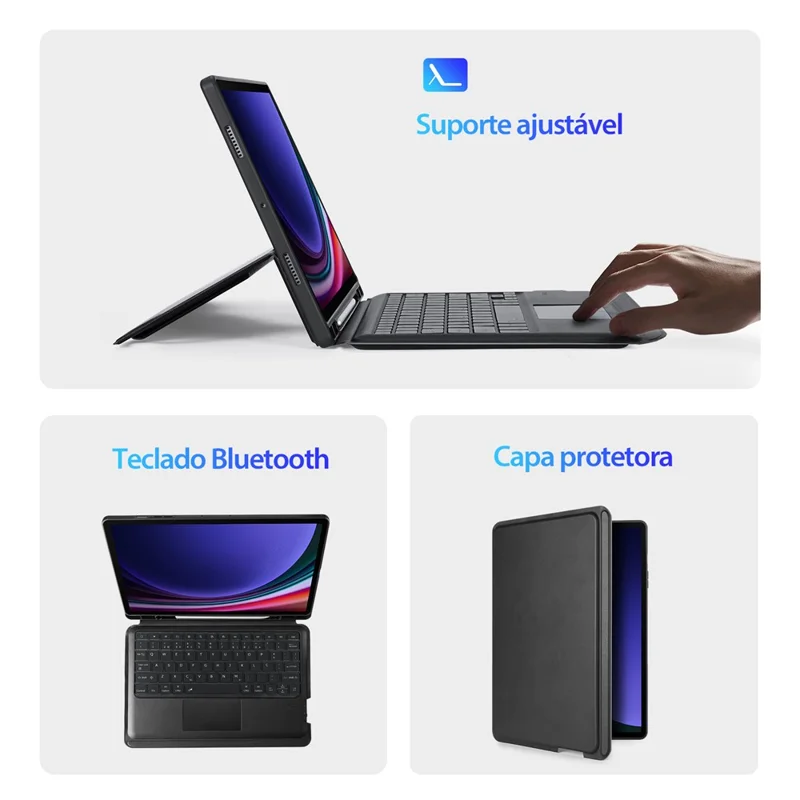 DUX DUCIS DK Series for Samsung Galaxy Tab S10+ / S9+ / S9 FE+ 7-Color Backlight Portuguese Keyboard with Leather Cover
