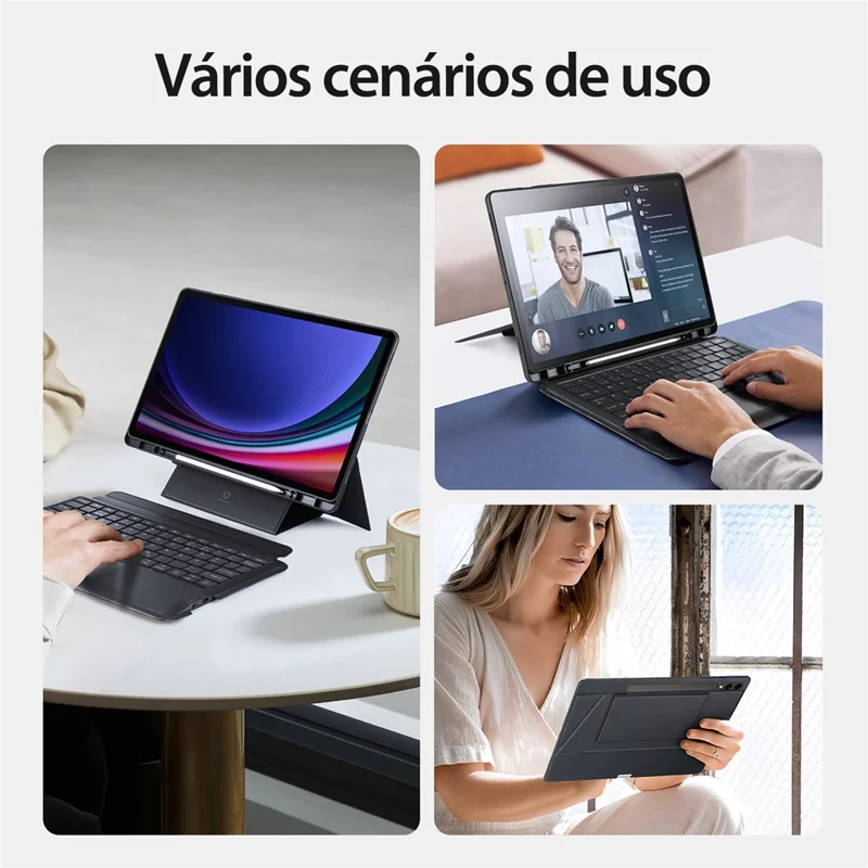 DUX DUCIS DK Series for Samsung Galaxy Tab S10+ / S9+ / S9 FE+ 7-Color Backlight Portuguese Keyboard with Leather Cover