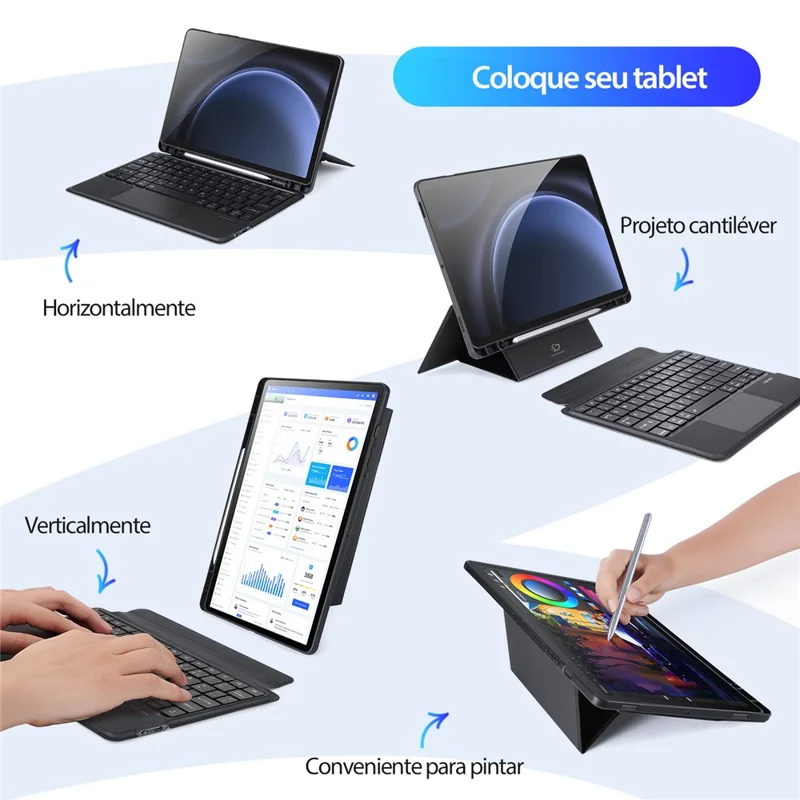 DUX DUCIS DK Series per Samsung Galaxy Tab S9 FE Tastiera portoghese con supporto in pelle PU Tablet Case