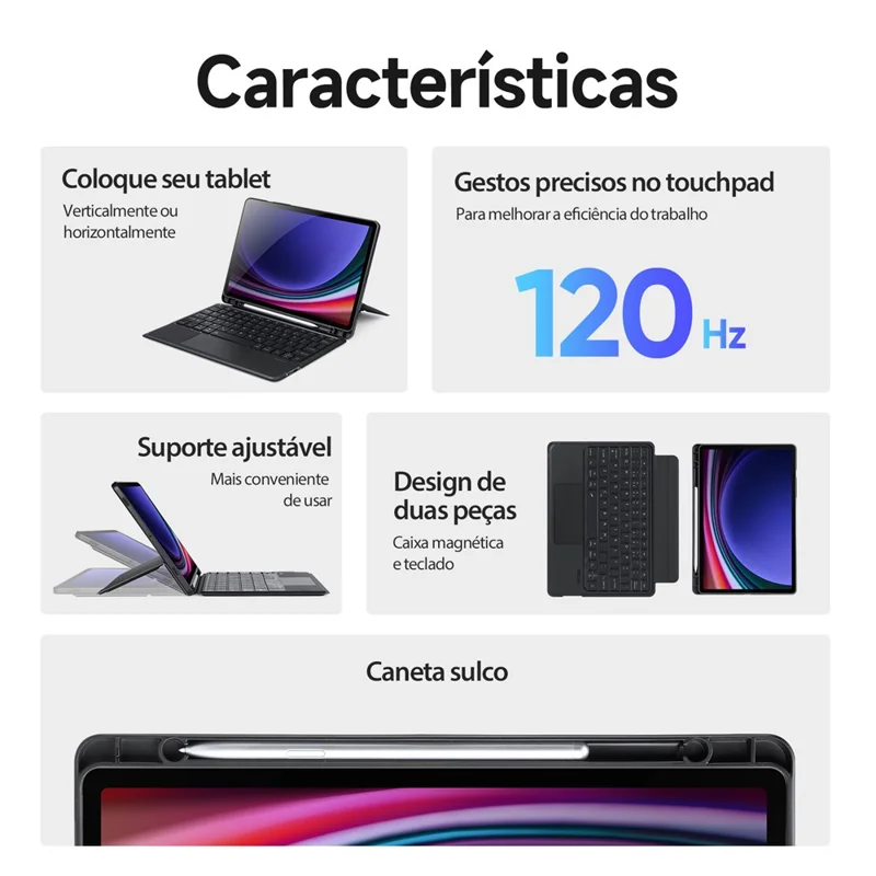 DUX DUCIS DK Series for Samsung Galaxy Tab S10 FE / S9 FE / S9 Backlight Portuguese Keyboard with Stand Leather Tablet Cover