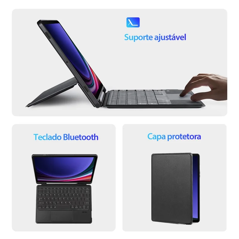 DUX DUCIS DK Series for Samsung Galaxy Tab S10 FE / S9 FE / S9 Backlight Portuguese Keyboard with Stand Leather Tablet Cover