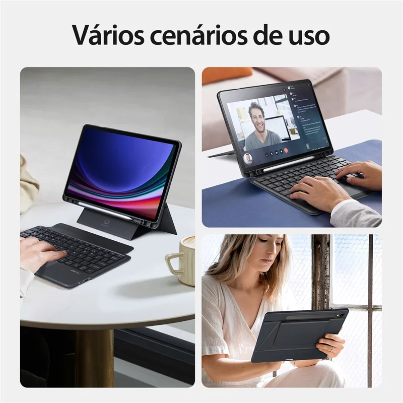 DUX DUCIS DK Series for Samsung Galaxy Tab S10 FE / S9 FE / S9 Backlight Portuguese Keyboard with Stand Leather Tablet Cover