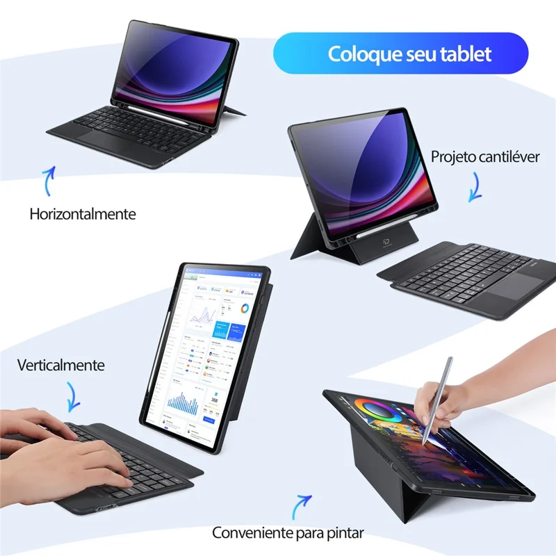 DUX DUCIS DK Series for Samsung Galaxy Tab S10 FE / S9 FE / S9 Backlight Portuguese Keyboard with Stand Leather Tablet Cover