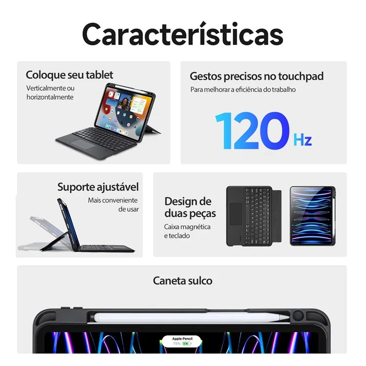 DUX DUCIS DK Series for iPad Air 11 (2025) / (2024) / Air (2022) / (2020) / Pro 11 (2022) / (2021) / (2020) / (2018) Portuguese Keyboard Leather Case