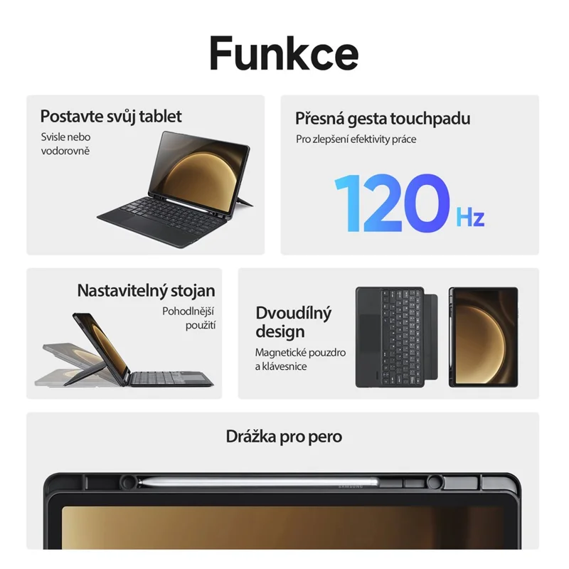 DUX DUCIS DK Series for Samsung Galaxy Tab S10+ / S9+ / S9 FE+ Bluetooth-compatible Keyboard (Czech) with Leather Tablet Cover