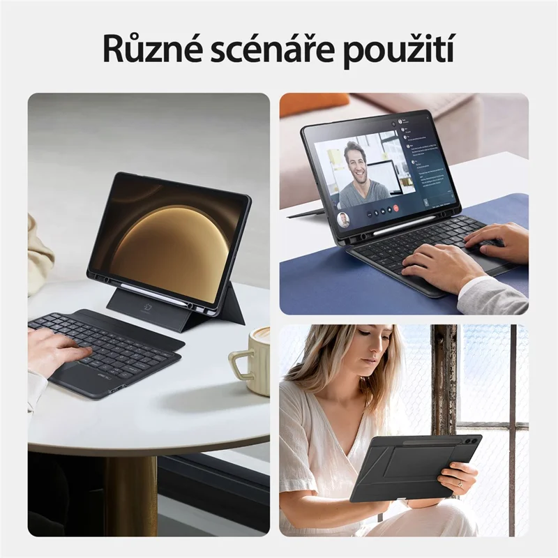 DUX DUCIS DK Series for Samsung Galaxy Tab S10+ / S9+ / S9 FE+ Bluetooth-compatible Keyboard (Czech) with Leather Tablet Cover