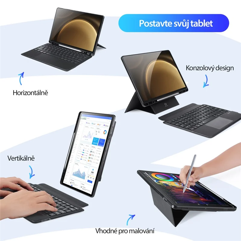 DUX DUCIS DK Series for Samsung Galaxy Tab S10+ / S9+ / S9 FE+ Bluetooth-compatible Keyboard (Czech) with Leather Tablet Cover
