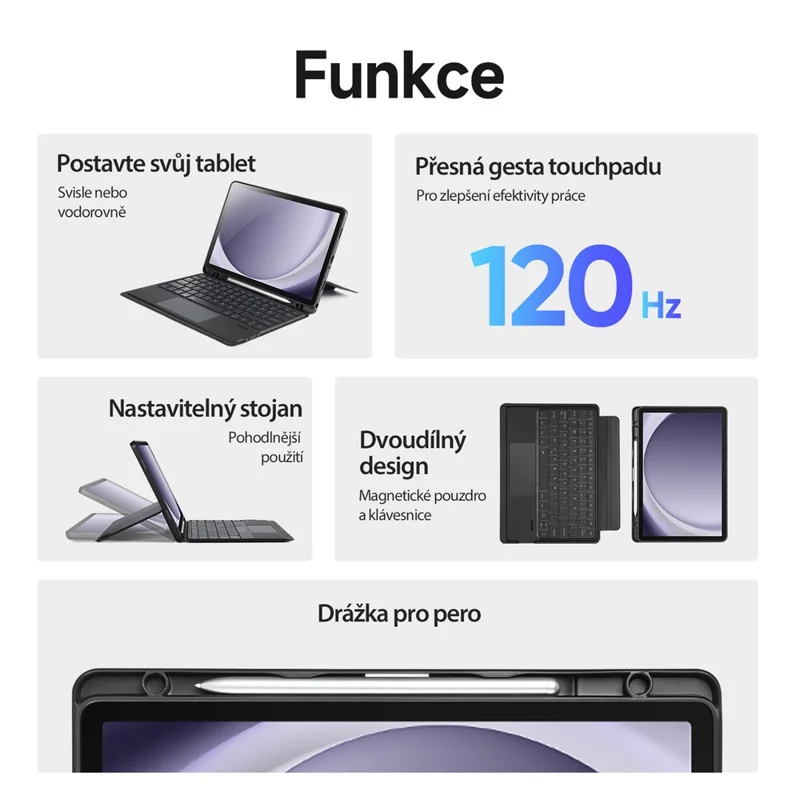 DUX DUCIS DK Series for Samsung Galaxy Tab A9+ Bluetooth-compatible Keyboard (Czech) with Leather Stand Case