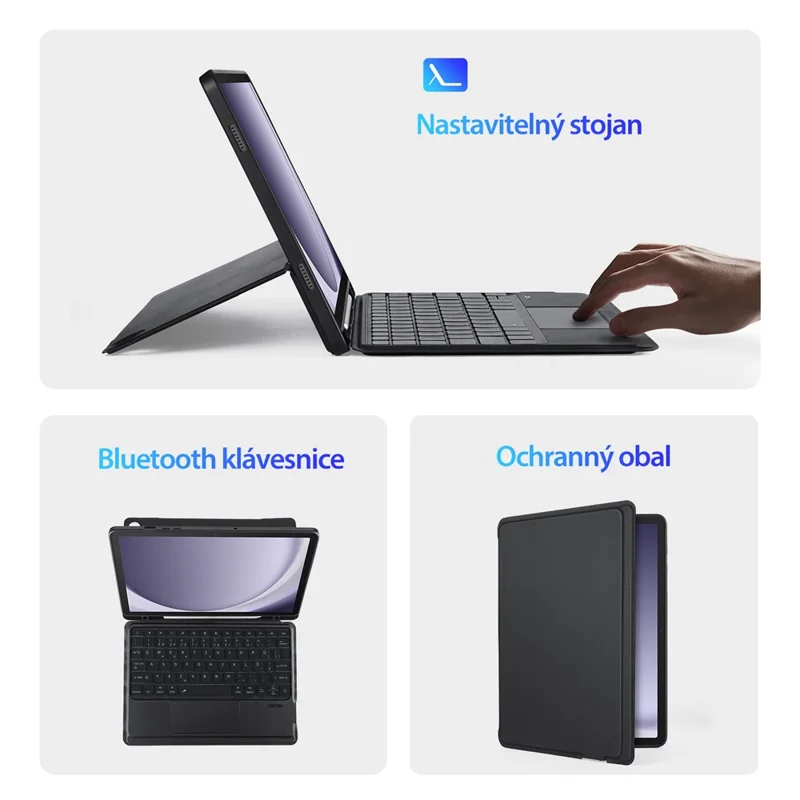 DUX DUCIS DK Series for Samsung Galaxy Tab A9+ Bluetooth-compatible Keyboard (Czech) with Leather Stand Case