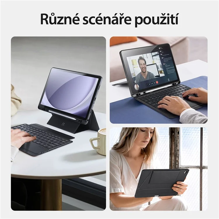 DUX DUCIS DK Series for Samsung Galaxy Tab A9+ Bluetooth-compatible Keyboard (Czech) with Leather Stand Case