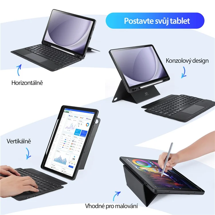 DUX DUCIS DK Series for Samsung Galaxy Tab A9+ Bluetooth-compatible Keyboard (Czech) with Leather Stand Case