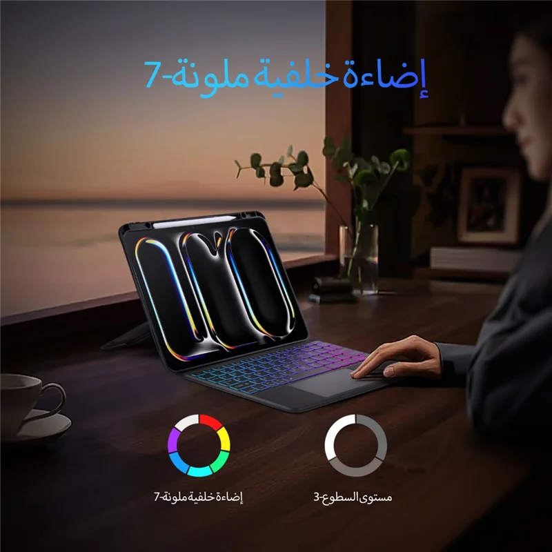 DUX DUCIS DK Series for iPad Pro 13 (2025) / 13 (2024) 7-Color Backlight Arabic Keyboard with Stand PU Leather Case