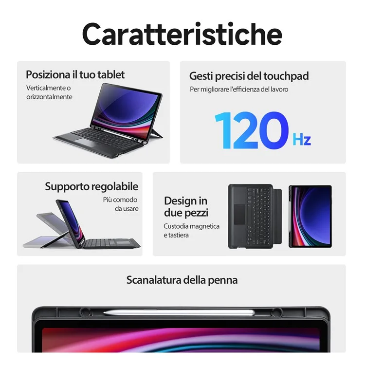 DUX DUCIS DK Series para Samsung Galaxy Tab S10+ / S9+ / S9 FE+ Touchpad Teclado Italiano com Capa de Tablet de Couro PU