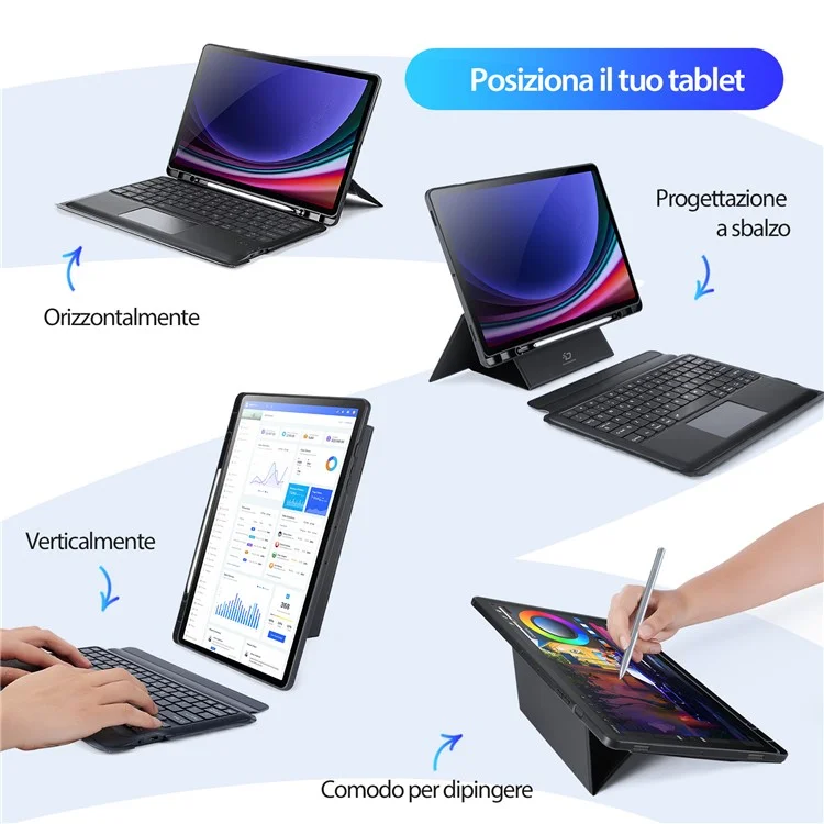 DUX DUCIS DK Series para Samsung Galaxy Tab S10+ / S9+ / S9 FE+ Touchpad Teclado Italiano com Capa de Tablet de Couro PU