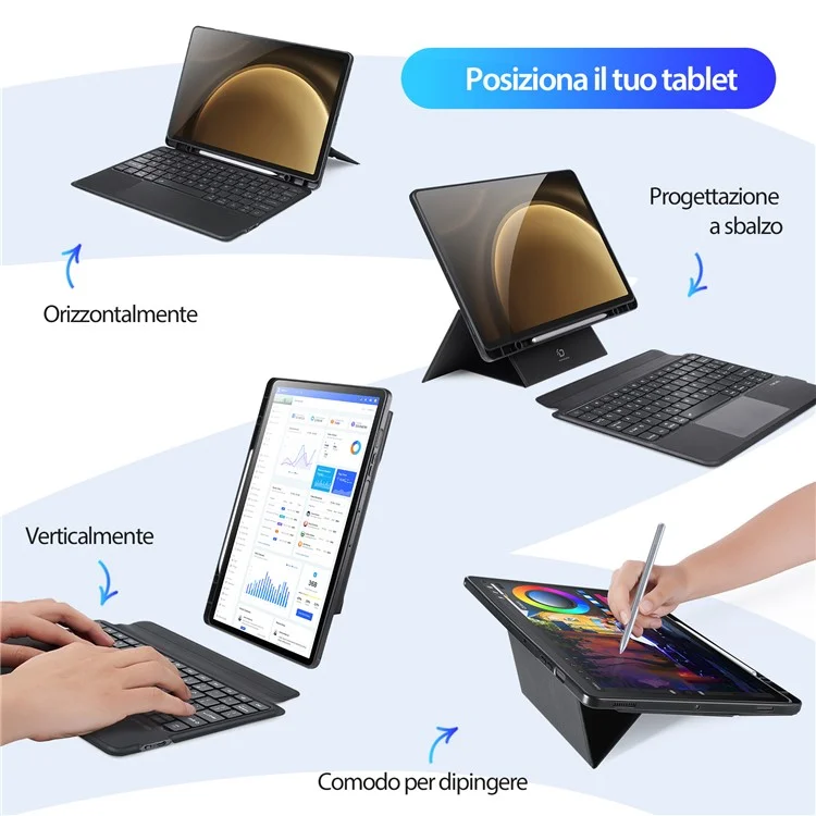 DUX DUCIS DK Series for Samsung Galaxy Tab S10+ / S9+ / S9 FE+ Detachable Bluetooth-compatible Keyboard Italian with Leather Case