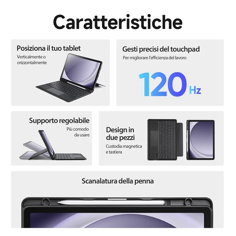 DUX DUCIS DK Series for Samsung Galaxy Tab A9+ Detachable Bluetooth-compatible Italian Keyboard with Leather Case