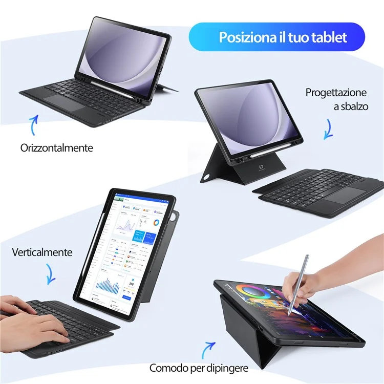 DUX DUCIS DK Series for Samsung Galaxy Tab A9+ Detachable Bluetooth-compatible Italian Keyboard with Leather Case