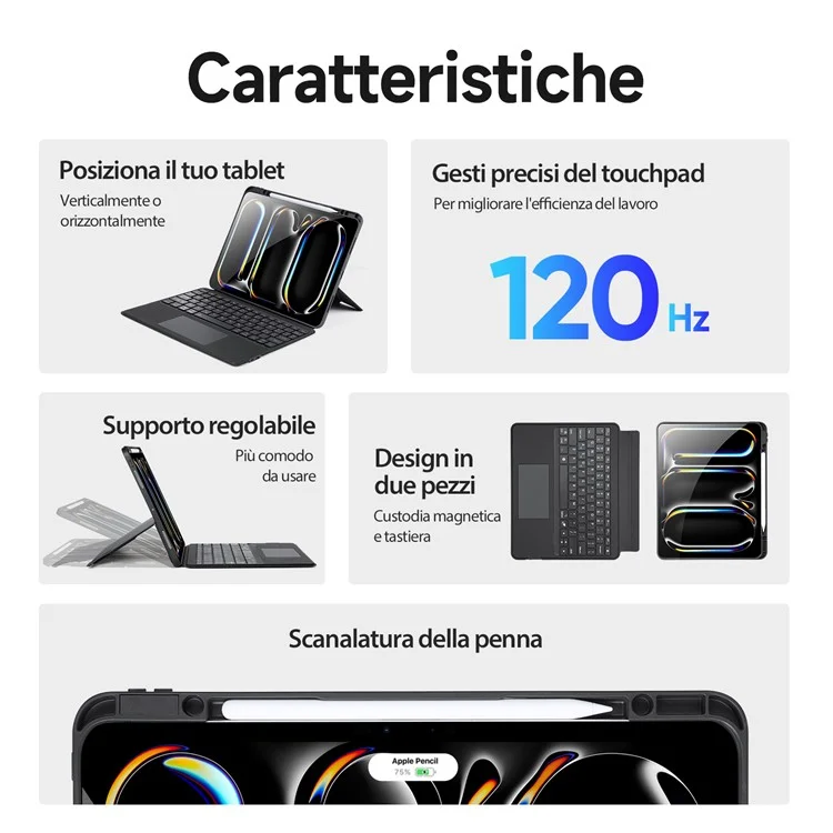 DUX DUCIS DK Series for iPad Pro 13 (2024) Bluetooth-compatible Detachable Keyboard (Italian) + Leather Cover