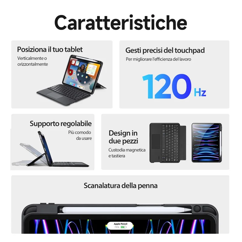 DUX DUCIS DK Series for iPad Air 11 (2025) / (2024) / Air (2022) / (2020) / Pro 11 (2022) / (2021) / (2020) / (2018) Italian Keyboard Stand Cover