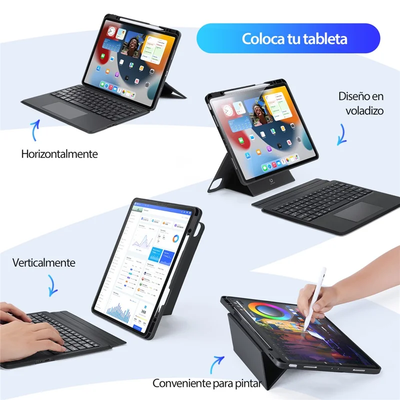 DUX DUCIS DK Series for iPad Air 13 (2025) / (2024) / Pro 12.9 (2022) / (2021) / (2020) Spanish Keyboard Bluetooth-Compatible 5.0 with Tablet Case