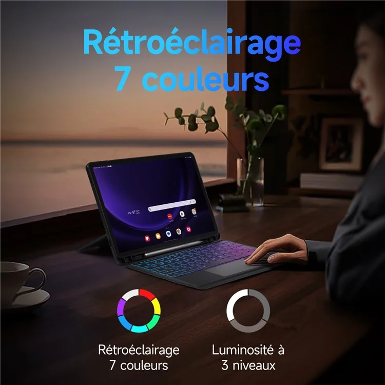 DUX DUCIS DK Series para Samsung Galaxy Tab S10+ / S9+ / S9 FE+ Teclado Francês com Backlight / Trackpad + Capa de Couro