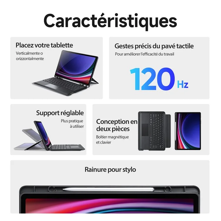 DUX DUCIS DK Series para Samsung Galaxy Tab S10+ / S9+ / S9 FE+ Teclado Francês com Backlight / Trackpad + Capa de Couro