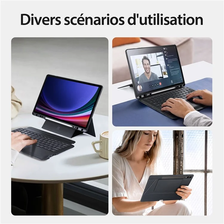 DUX DUCIS DK Series para Samsung Galaxy Tab S10+ / S9+ / S9 FE+ Teclado Francês com Backlight / Trackpad + Capa de Couro