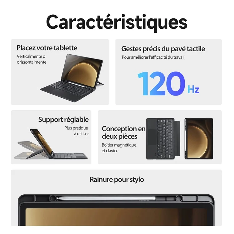 DUX DUCIS DK Series for Samsung Galaxy Tab S10+ / S9+ / S9 FE+ Detachable Touchpad French Keyboard with Leather Case
