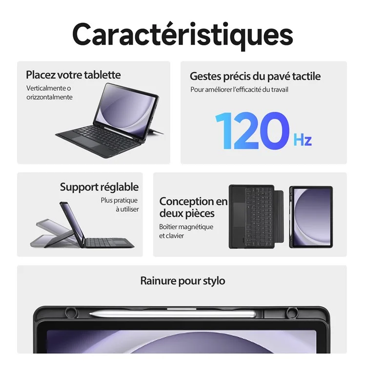 DUX DUCIS DK Series for Samsung Galaxy Tab A9+ French Keyboard Trackpad with Leather Stand Tablet Cover