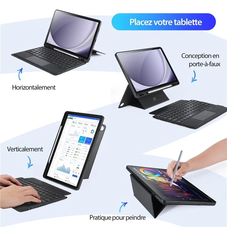 DUX DUCIS DK Series for Samsung Galaxy Tab A9+ French Keyboard Trackpad with Leather Stand Tablet Cover