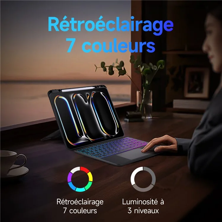 DUX DUCIS DK Série pour iPad Pro 13 (2024) Clavier Bluetooth Détachable Français + Support Étui en Cuir PU
