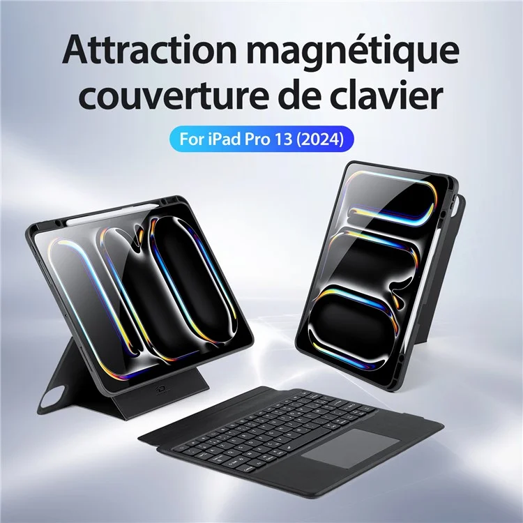 DUX DUCIS DK Série pour iPad Pro 13 (2024) Clavier Bluetooth Détachable Français + Support Étui en Cuir PU