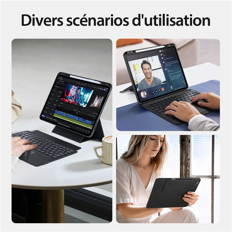 DUX DUCIS DK Série pour iPad Pro 13 (2024) Clavier Bluetooth Détachable Français + Support Étui en Cuir PU